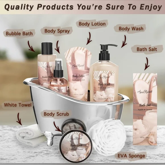 Aqua Elegante Spa Gift Baskets For Women - Luxury Bath Set With Coconut & Va - Picture 2 of 5
